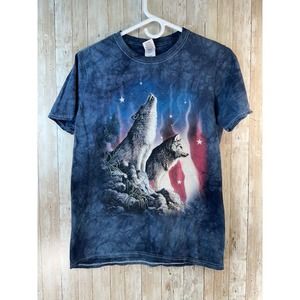 American Wolfpack Mens Shirt Sz‎ Small Blue Tie Dye USA Flag Patriotic Outdoor
